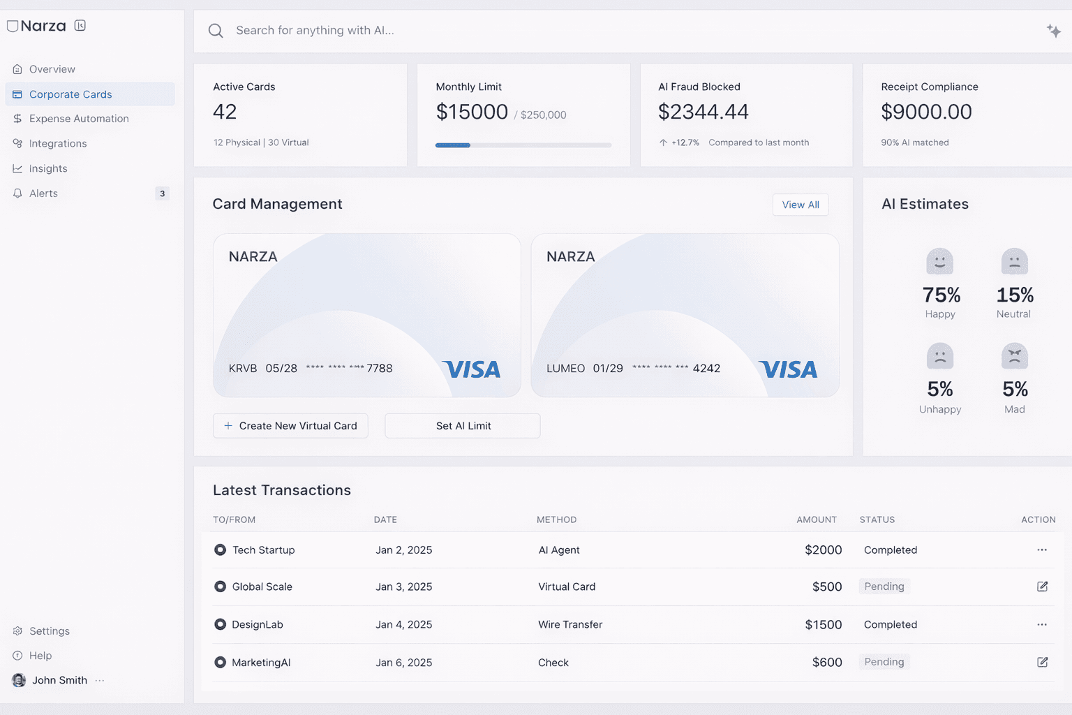Narza AI expense corporate cards
