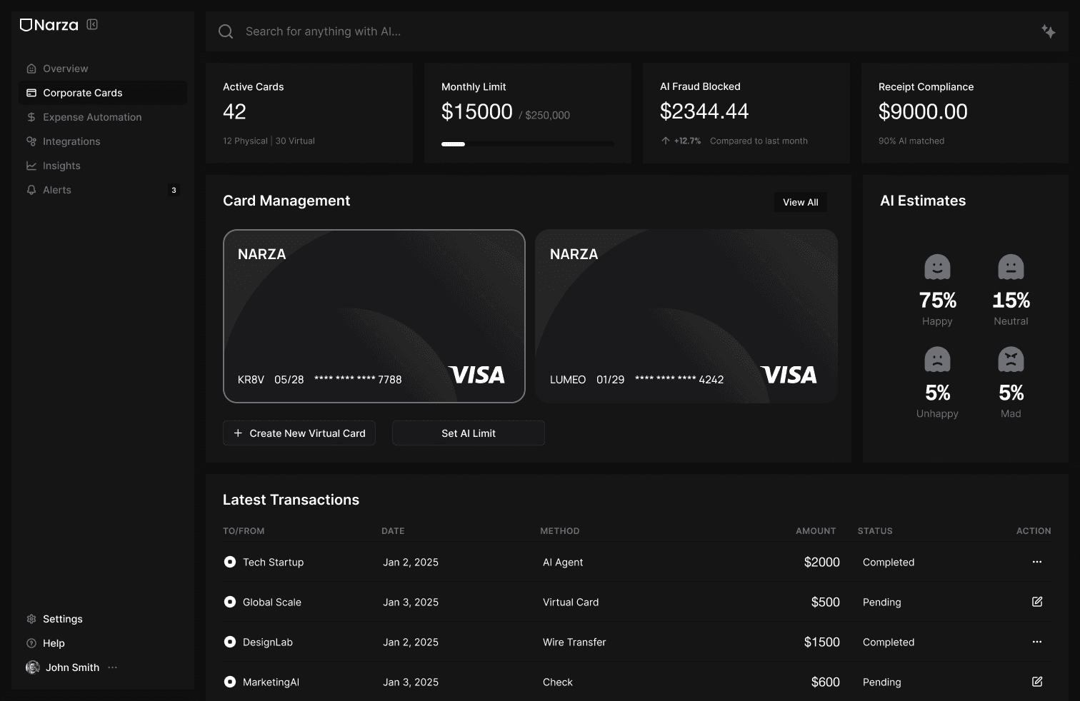 Narza AI expense corporate cards