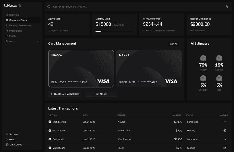 Narza AI expense corporate cards
